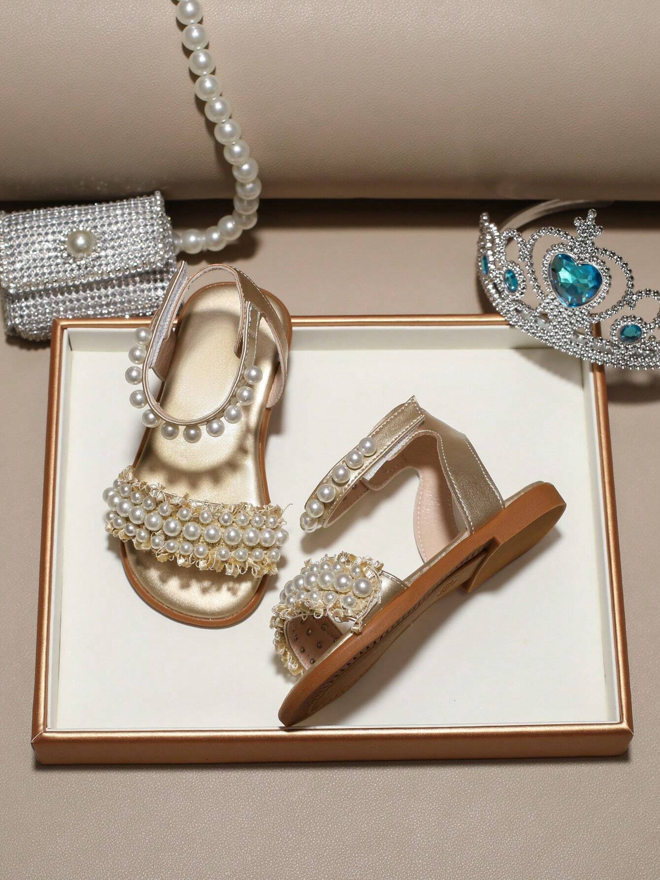 Girls' Summer Lace Pearl Flat Sandals For Toddler
