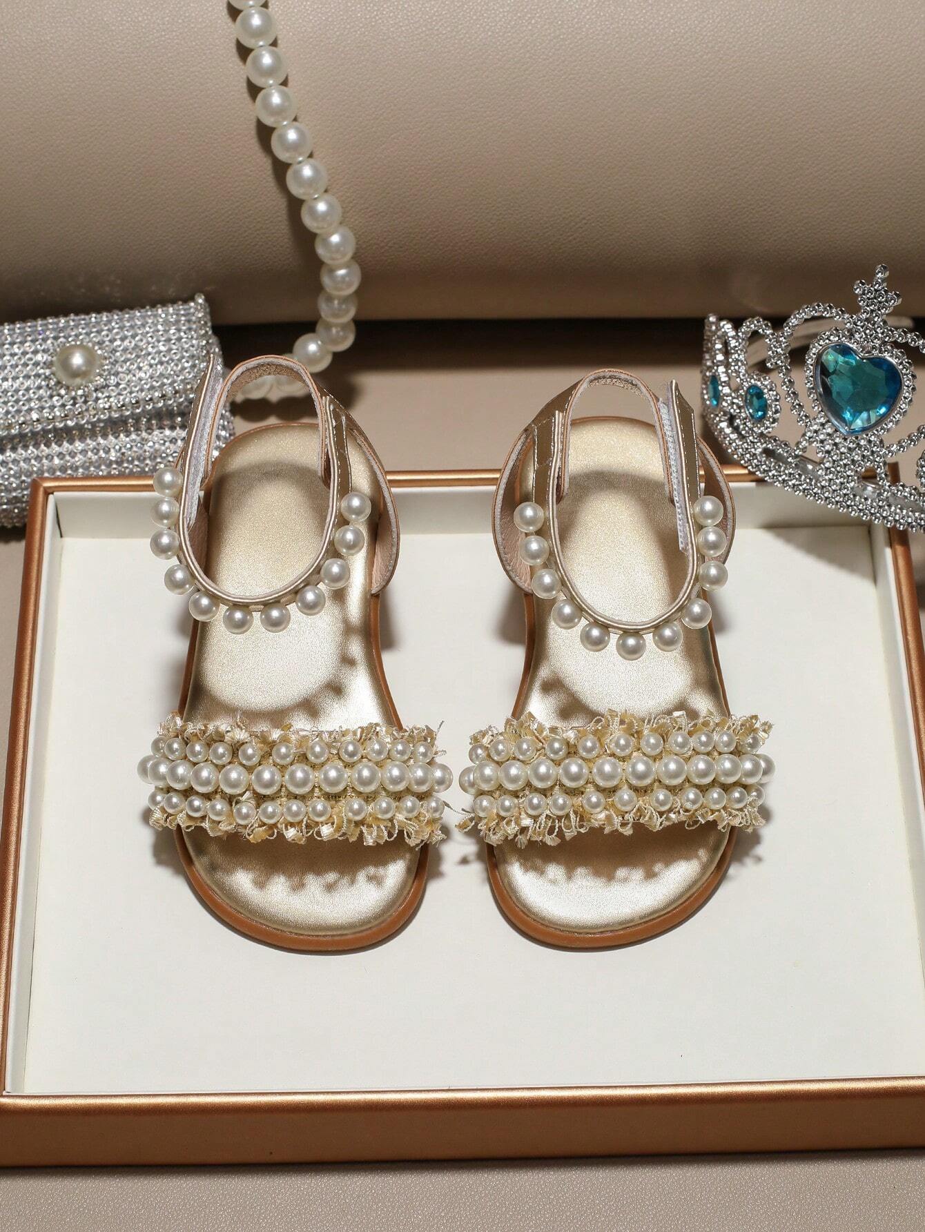 Girls' Summer Lace Pearl Flat Sandals For Toddler