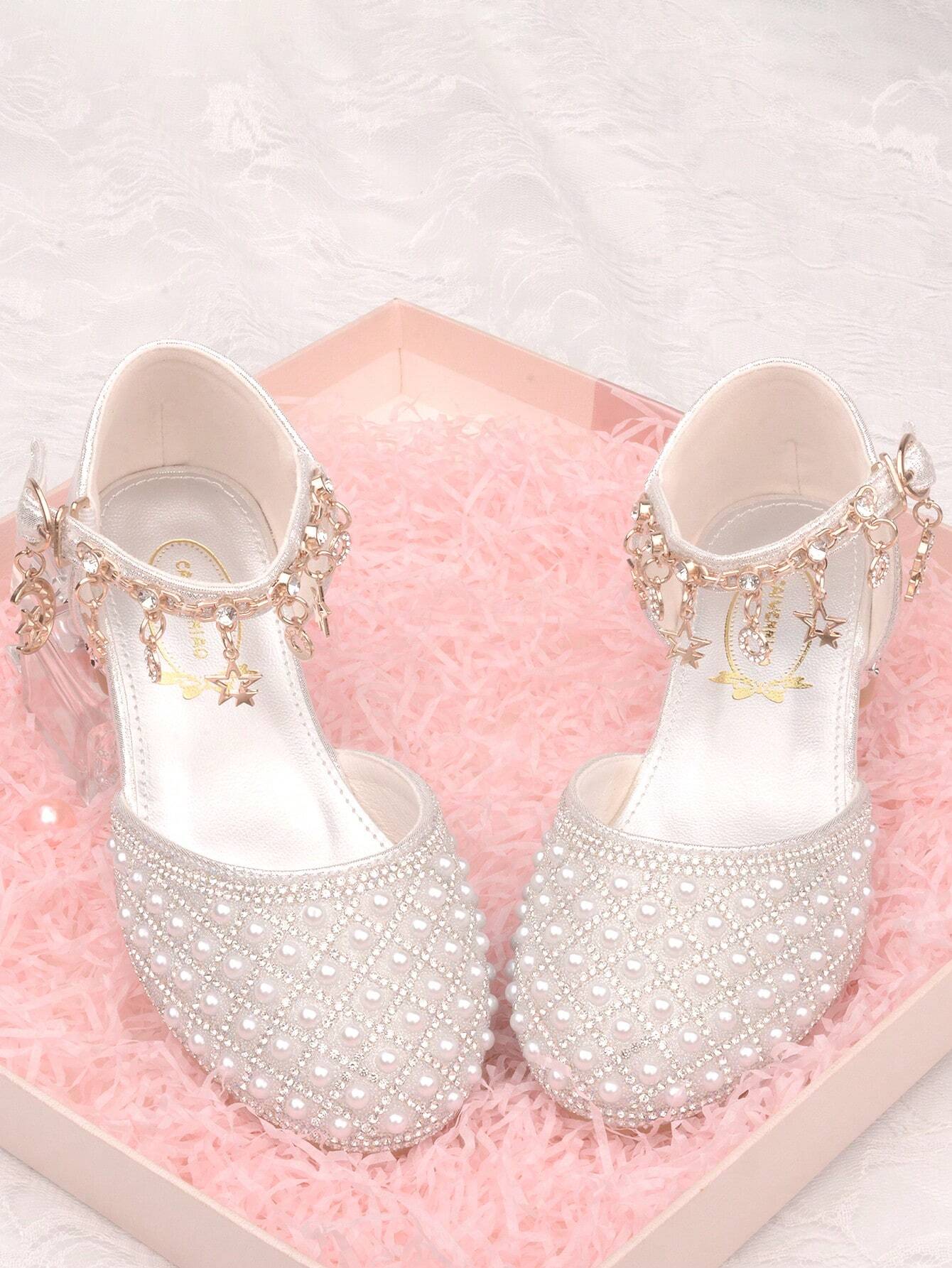 Kids Crystal High Heel Shoes Princess Shoes Silver