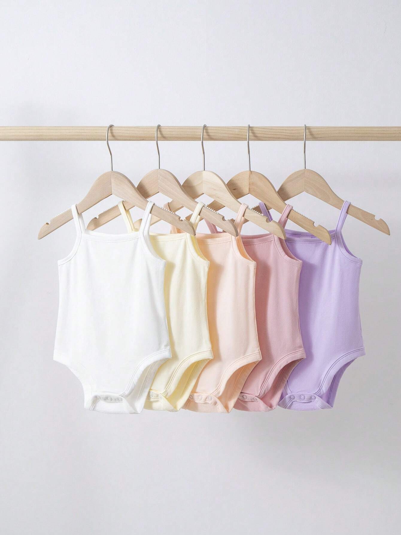 Baby Girl 5pcs Casual Knitted Comfortable Solid Color Bodysuit With Straps And Snaps Pink