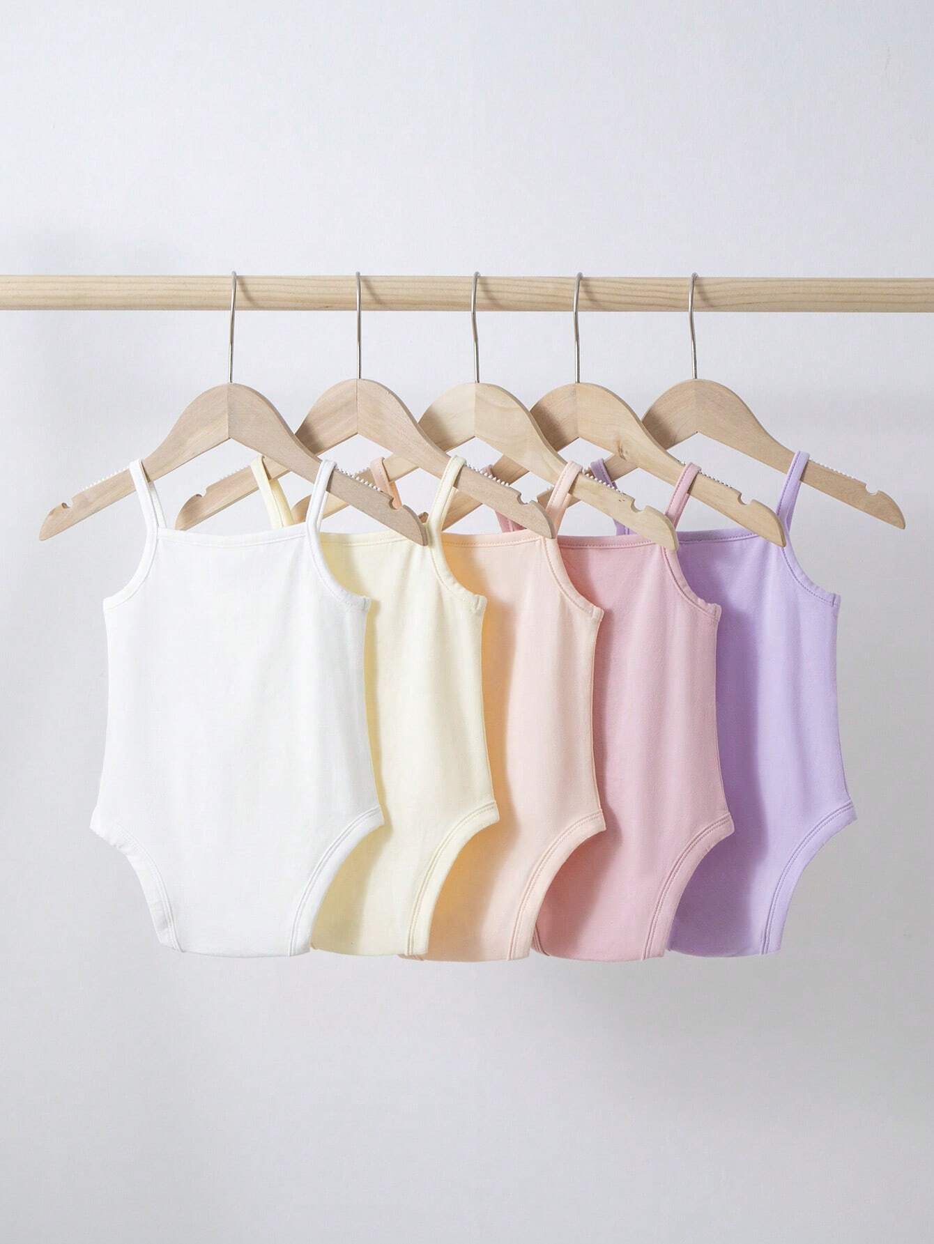 Baby Girl 5pcs Casual Knitted Comfortable Solid Color Bodysuit With Straps And Snaps