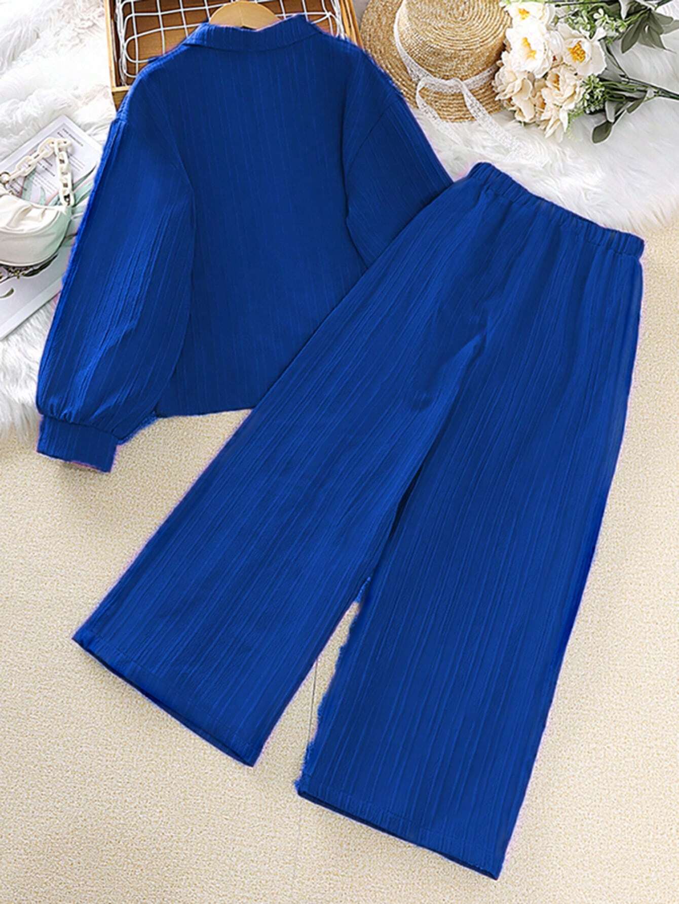Tween Girl 2-Piece Set New Autumn Turn-Down Collar Long Sleeve Shirt And Long Pants