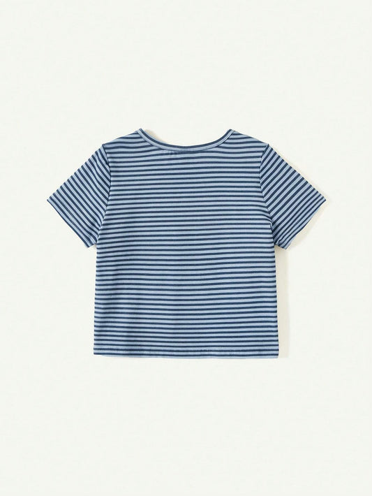 Baby Boy Striped Round Neck Oversized Sweater And Solid Color Suspender Shorts