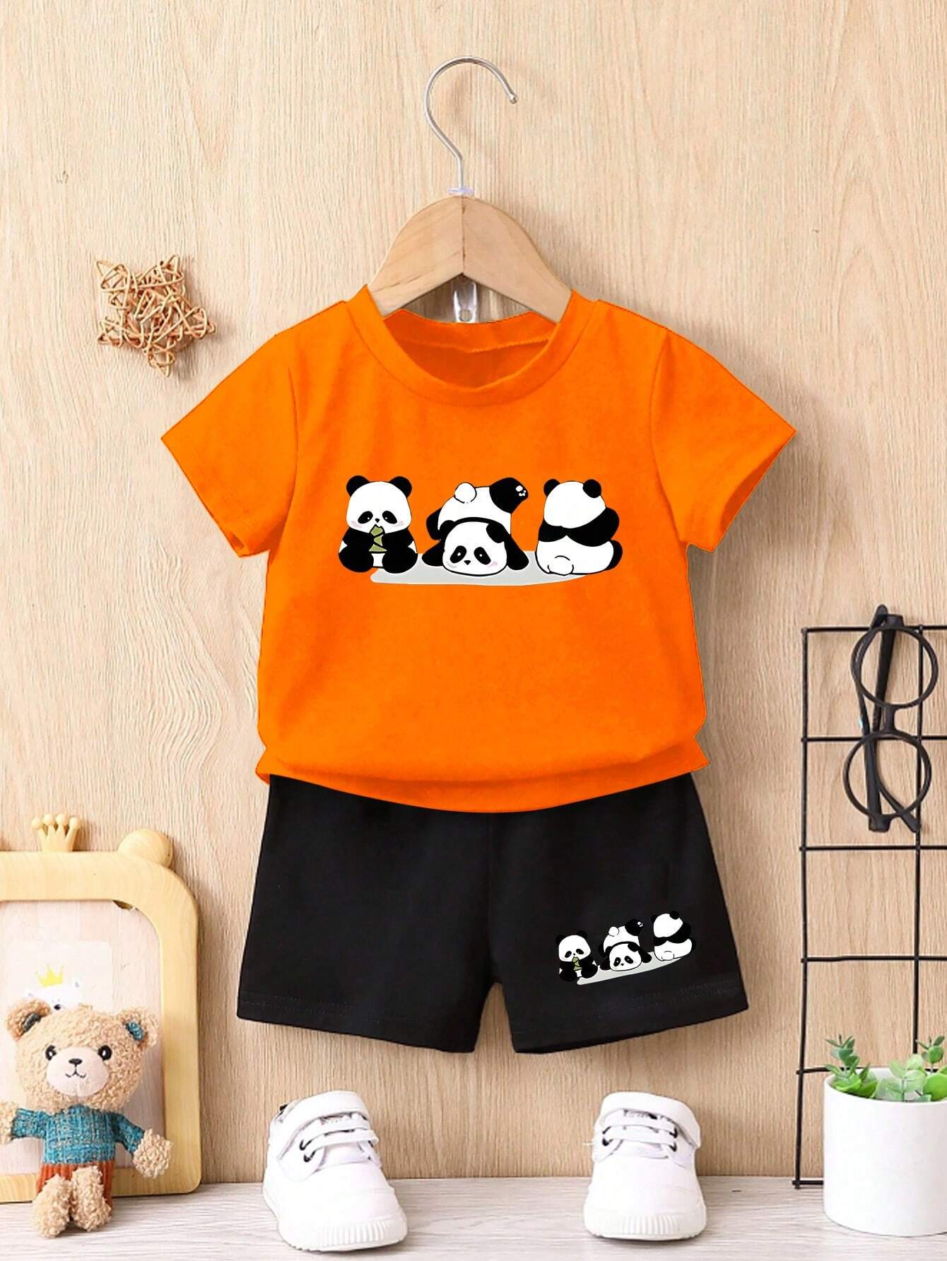 2pcs Baby Boy Casual And Sporty Outfits With Cute Panda Print Multicolor