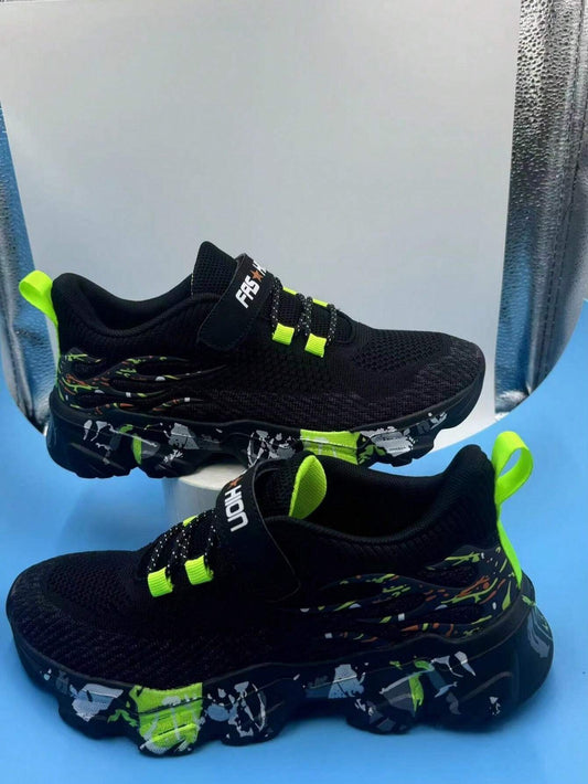 Unisex Kids' MD Sole Fashion Sneakers With Random Printed Hook-And-Loop Green