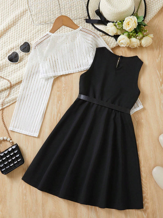 2pcs Solid Color Outfit Set