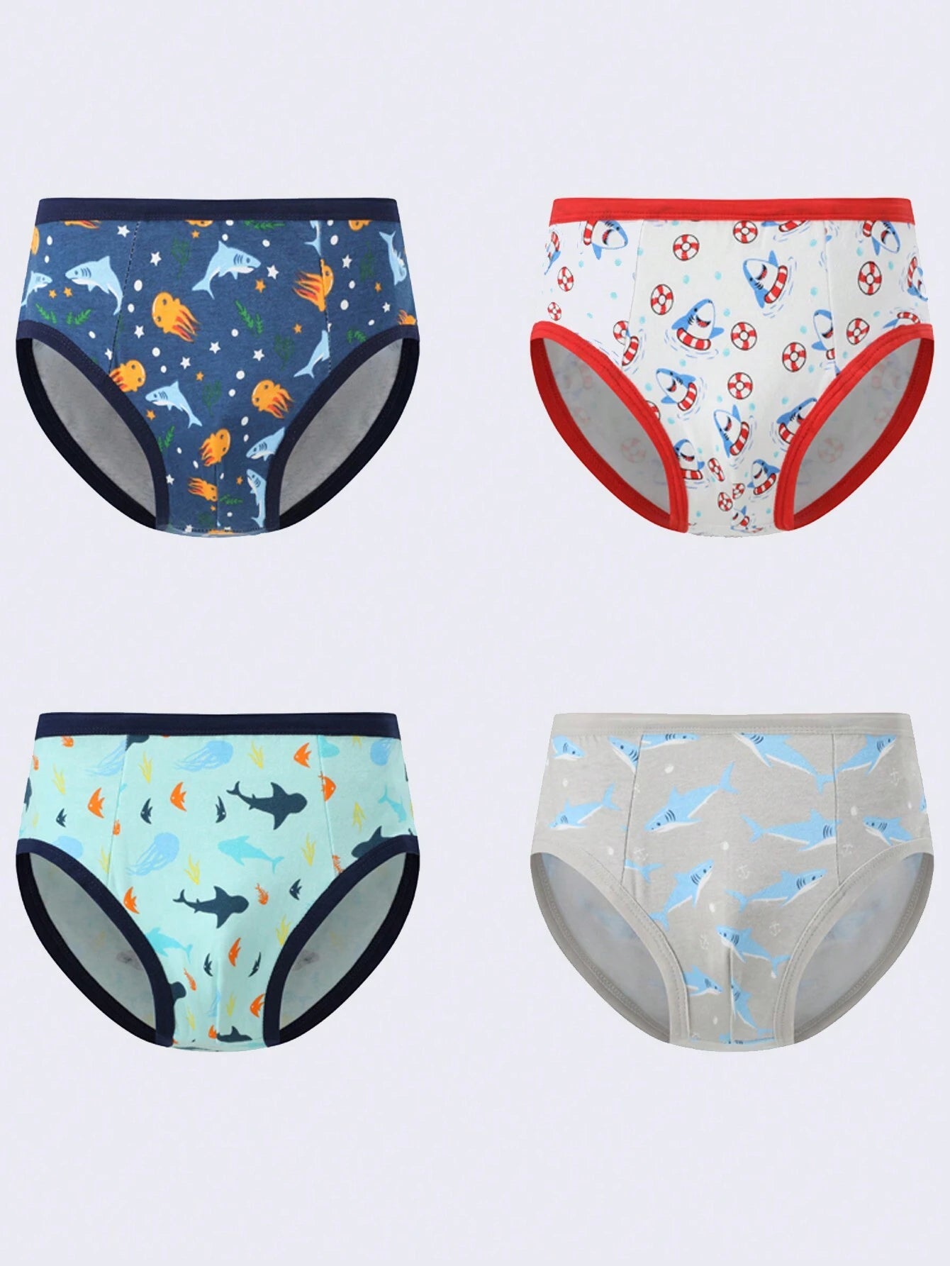 Young Boy 4pcs Cartoon Graphic Contrast Binding Brief