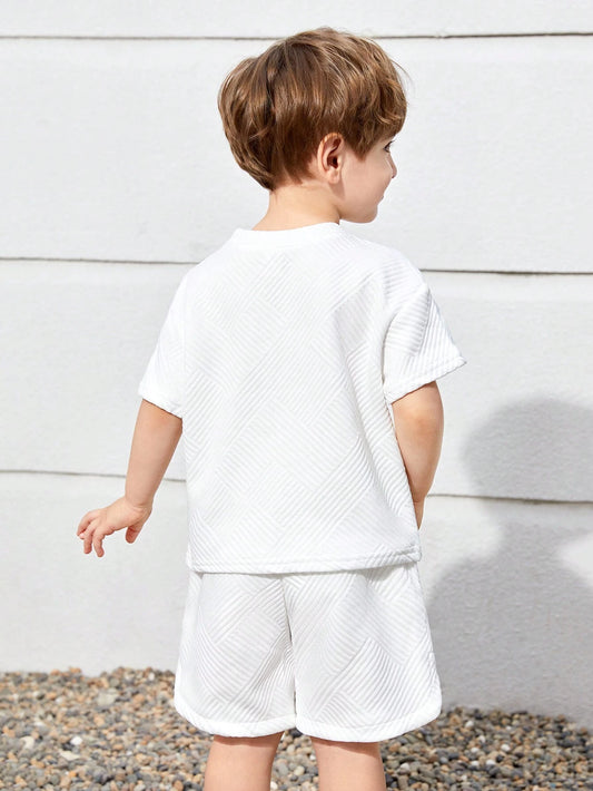 2pcs Young Boys' Loose Fit Casual Round Neck Drop Shoulder Letter Printed T-Shirt And Pants Set