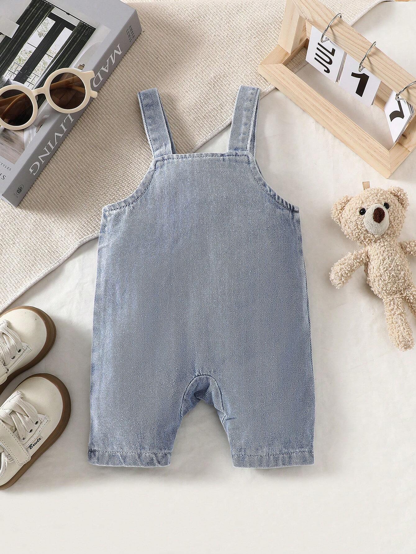 Baby Boy Cartoon Graphic 3D Ear Design Denim Romper