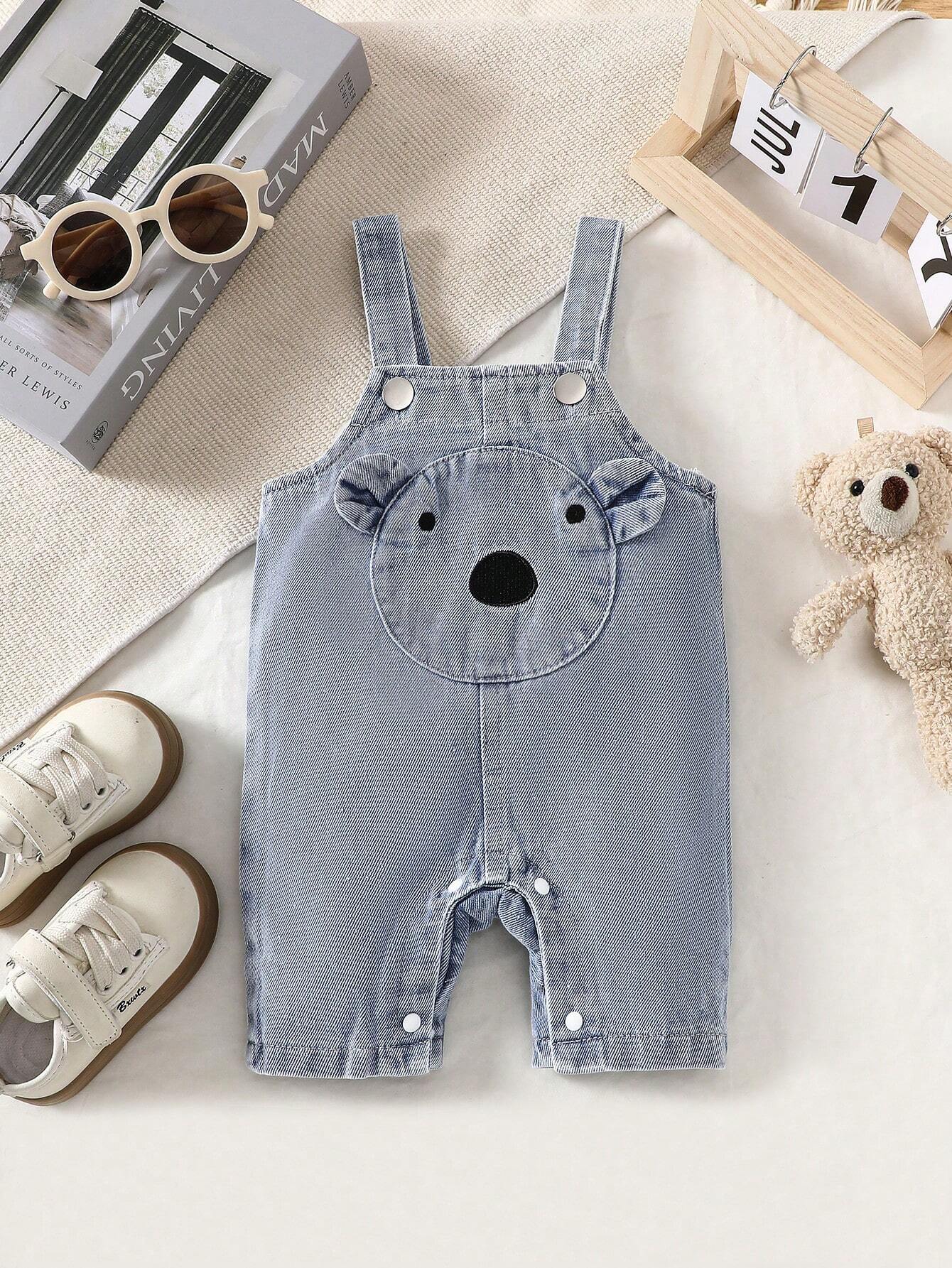 Baby Boy Cartoon Graphic 3D Ear Design Denim Romper