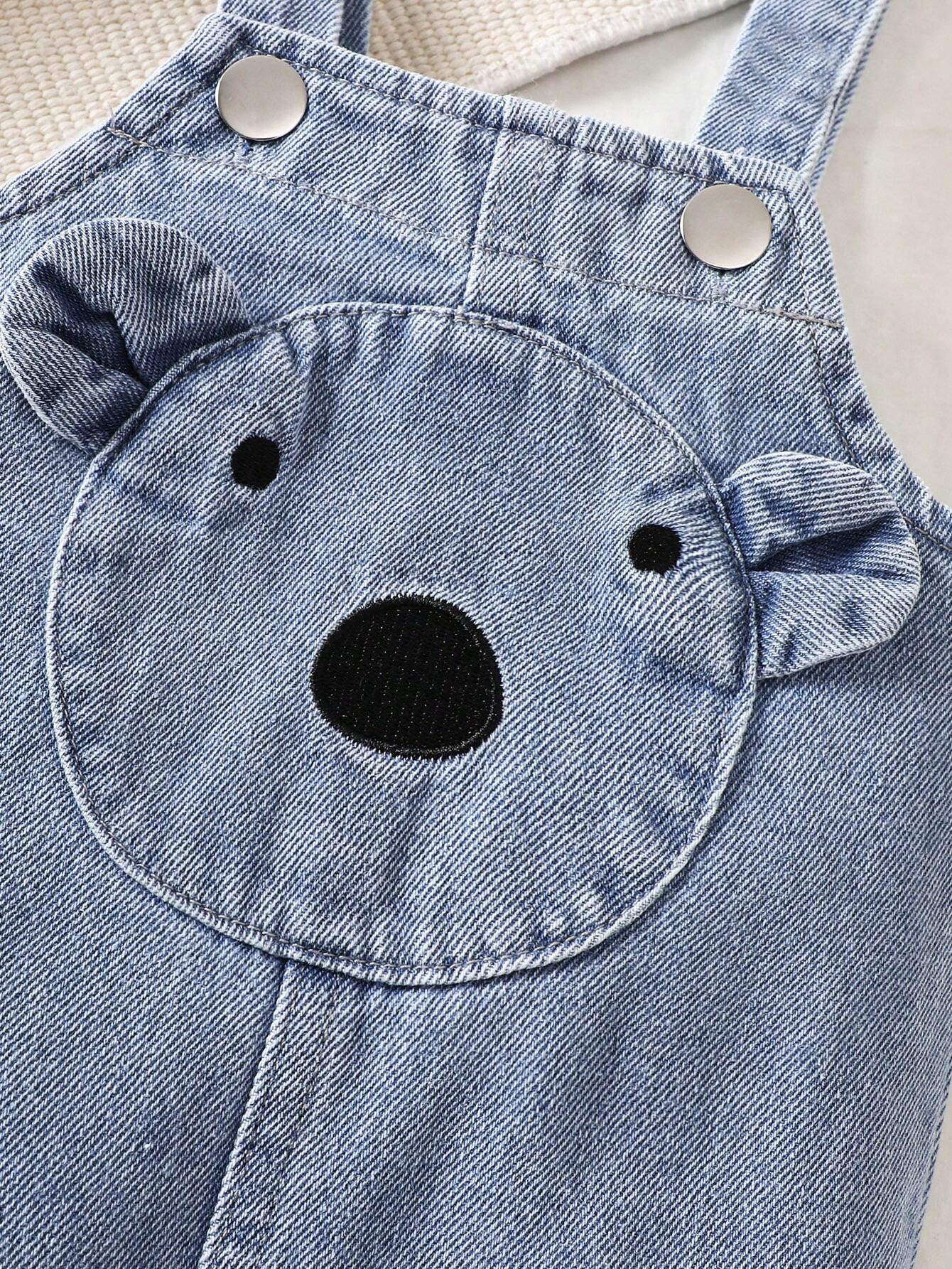 Baby Boy Cartoon Graphic 3D Ear Design Denim Romper