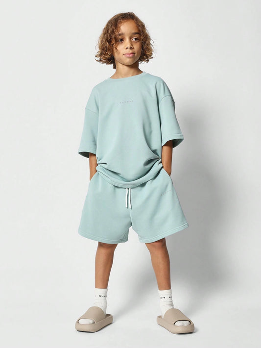 Tween Boys Oversized Fit Essential Tee And Drop Crotch Short 2 Piece Set Green
