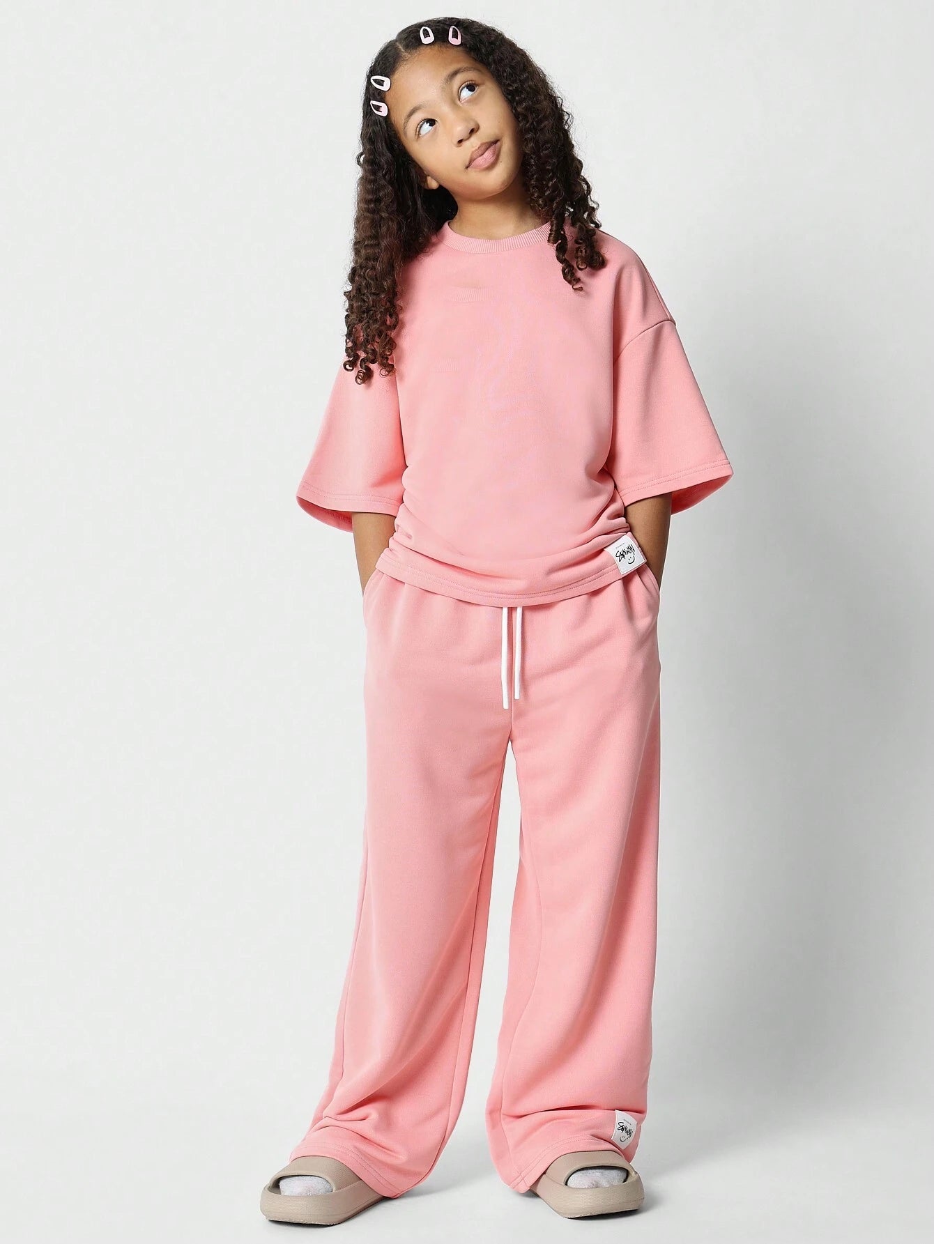 Tween Girls Oversized Fit Tee With Joggers 2 Piece Set Pink