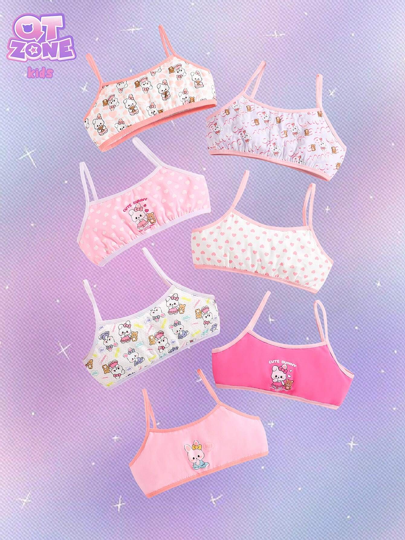 Tween Girl Rabbit Printed Color-Block Edged Camisole Set