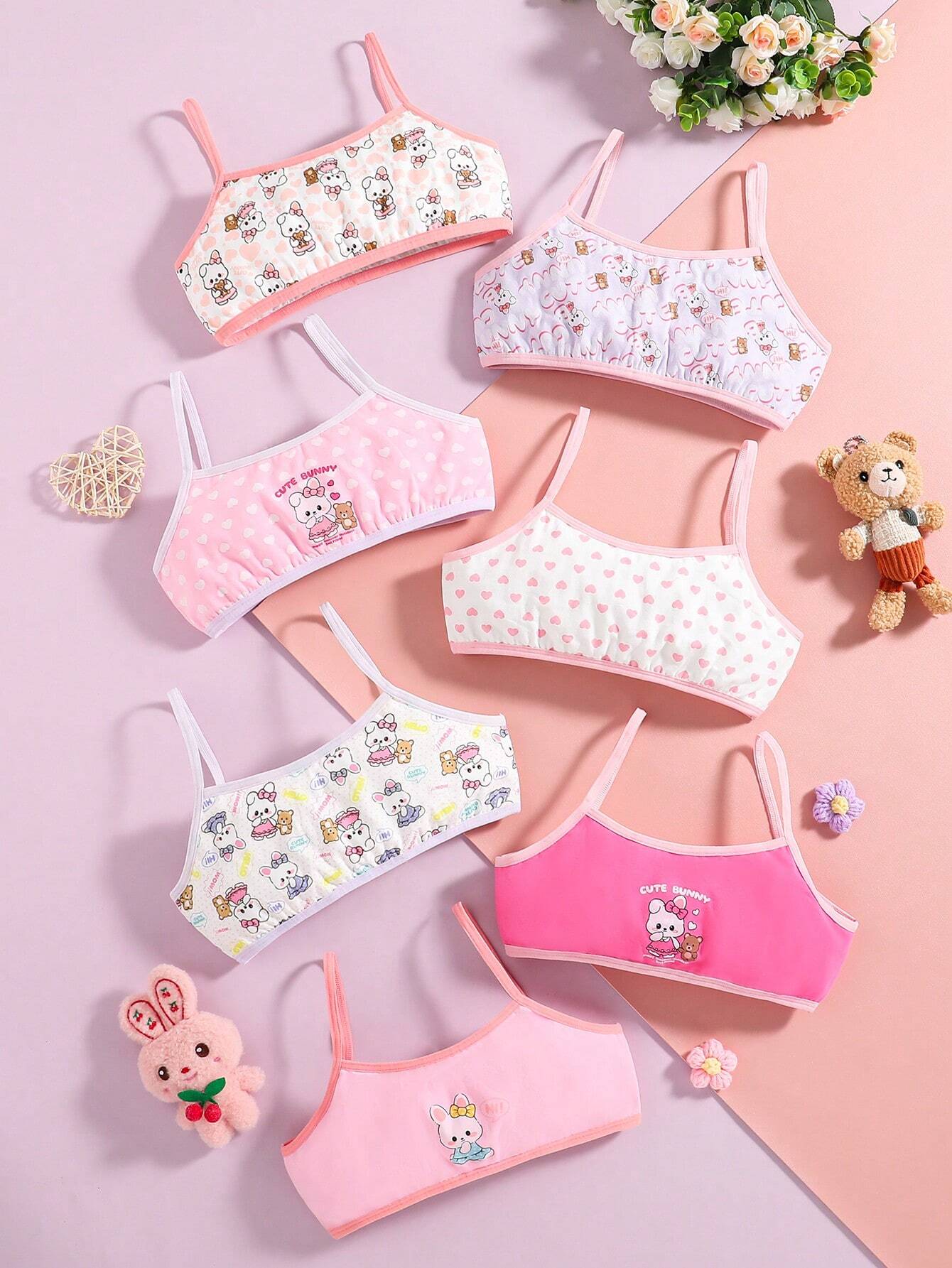 Tween Girl Rabbit Printed Color-Block Edged Camisole Set Multicolor