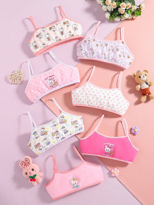 Tween Girl Rabbit Printed Color-Block Edged Camisole Set Multicolor