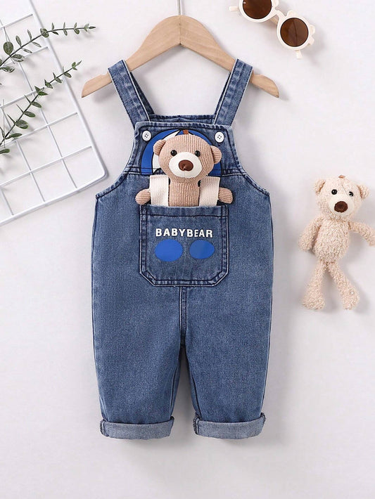 1pc Baby Boys' Teddy Bear Overall Jumpsuit Blue