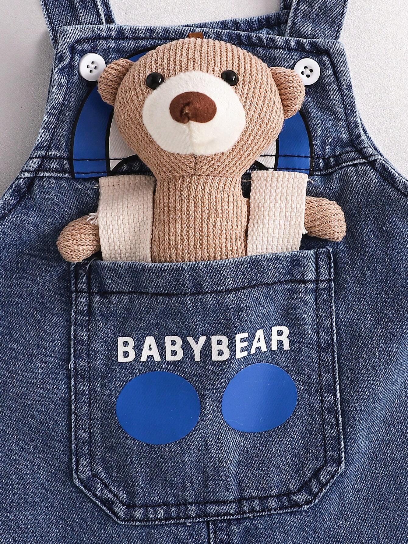 1pc Baby Boys' Teddy Bear Overall Jumpsuit
