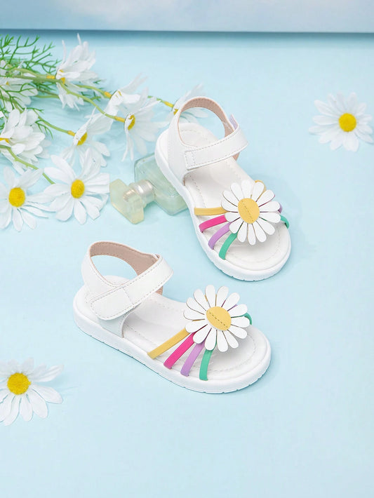 Little Girls' Rainbow Flower Decorated Open-Toe Sandals White
