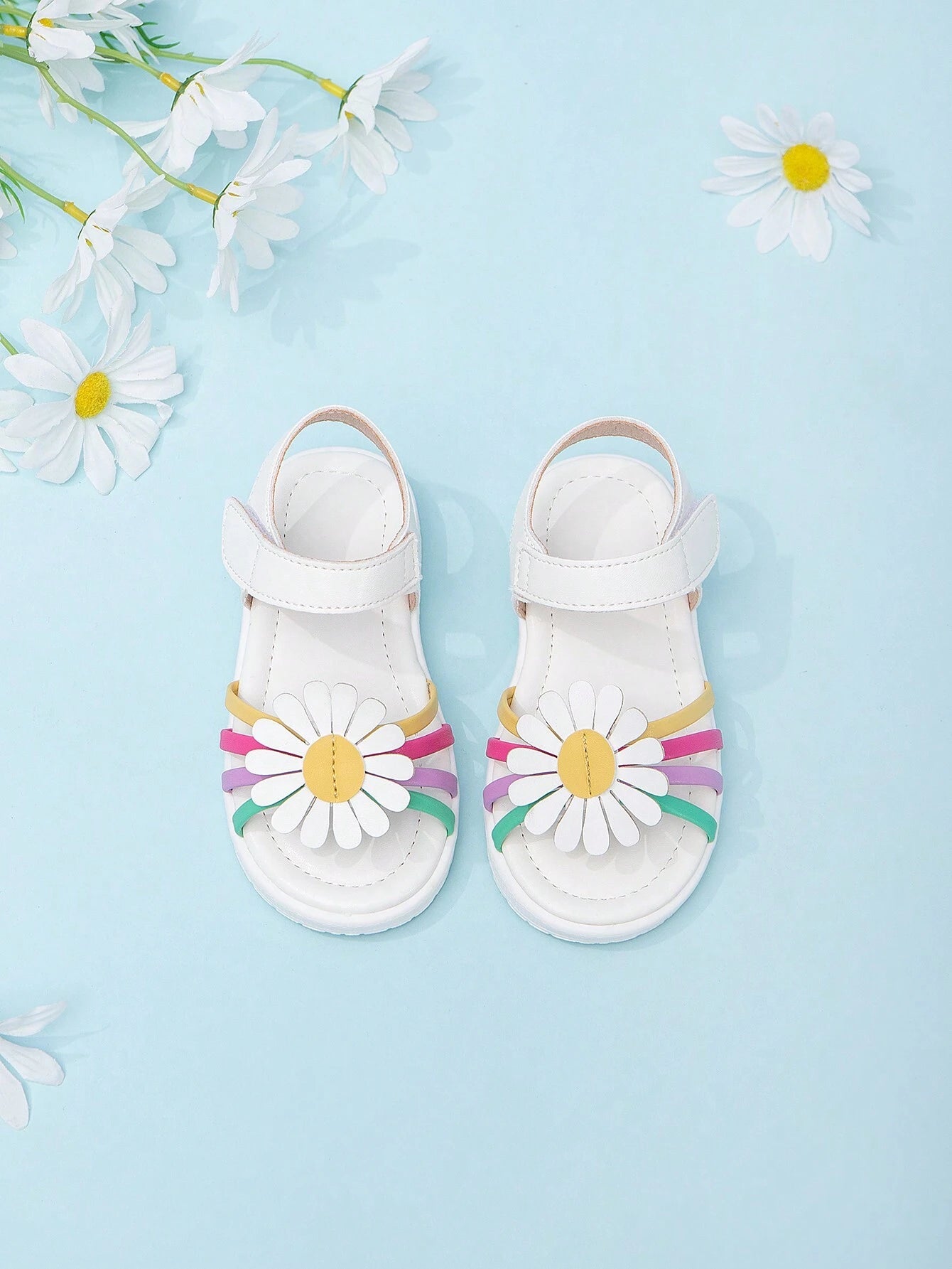 Little Girls' Rainbow Flower Decorated Open-Toe Sandals