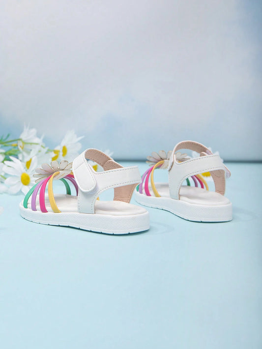 Little Girls' Rainbow Flower Decorated Open-Toe Sandals