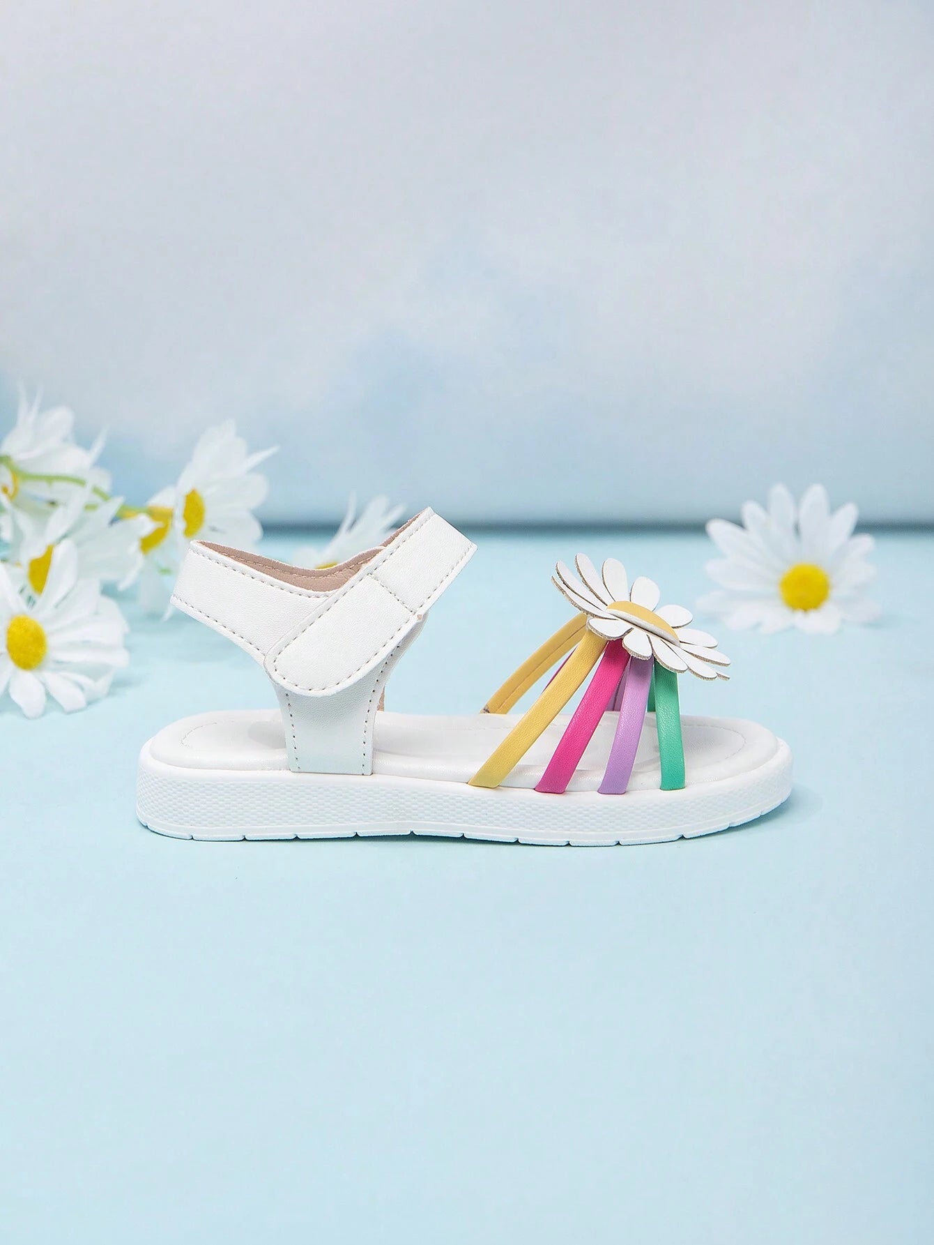 Little Girls' Rainbow Flower Decorated Open-Toe Sandals