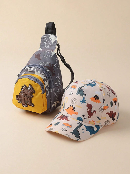 2pcs Children's Baseball Cap And Cross-Body Bag Set Khaki