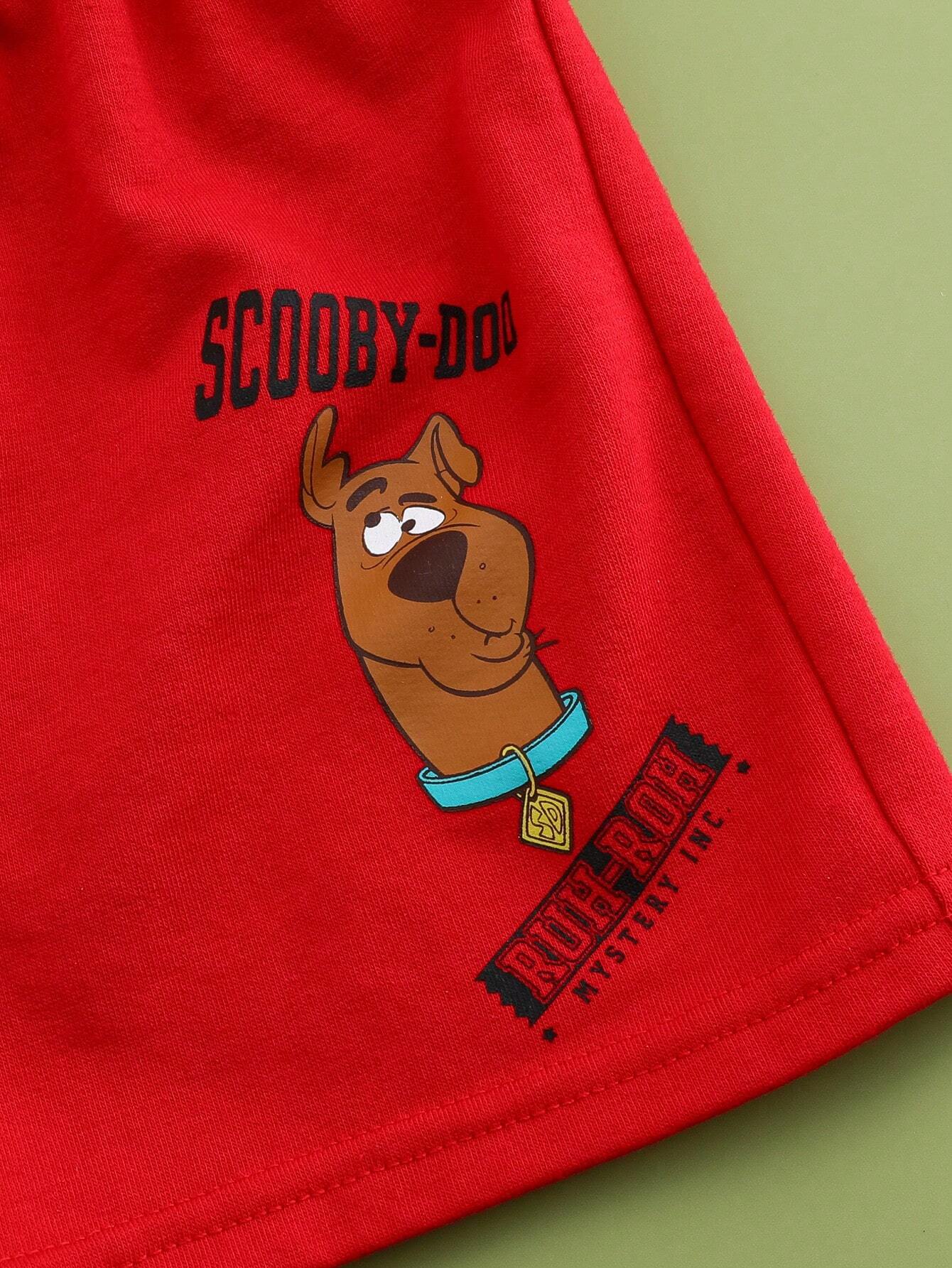 Baby Boy Cartoon Dog Printed Striped Casual Regular Short Sleeve T-Shirt And Red Shorts