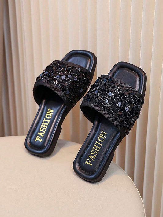 Girls' Fashion Rhinestone Decor Princess Sandals Black