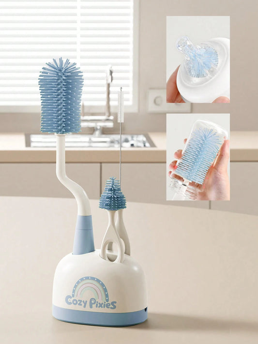 Cozy Pixies Cozy Pixies Baby Bottle Feeding Accessory, 3pcs Blue Rainbow Bottle Cleaning Brush Set Blue