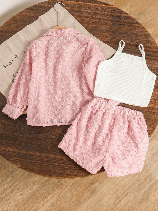 Young Girls' Simple Everyday Long Sleeve Shorts 2-Piece Set