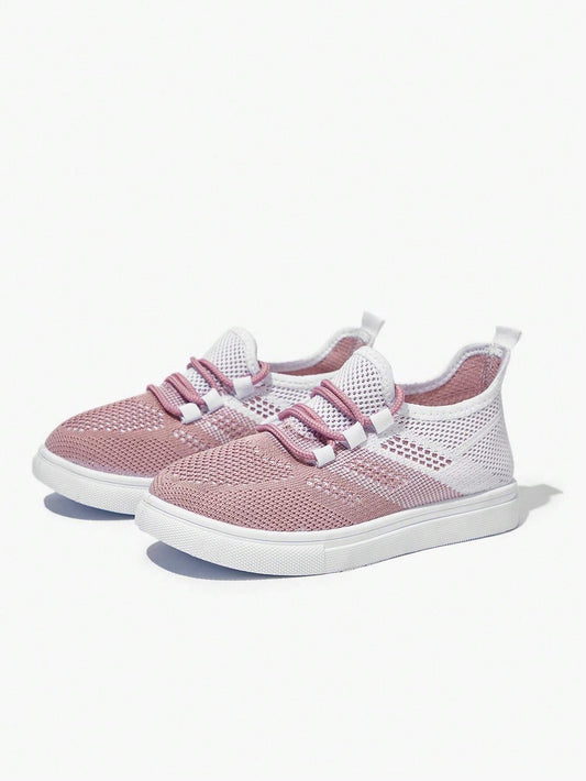 Fashionable Breathable Color-Block Children Sports Shoes With Lace Pink
