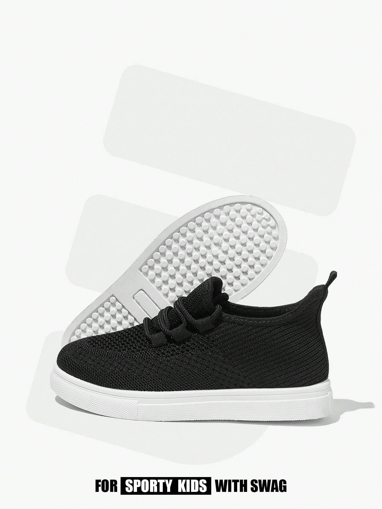 4 Season All-Match Kids Breathable Lace-Up Color Blocking Flat Casual Sneakers Black 2