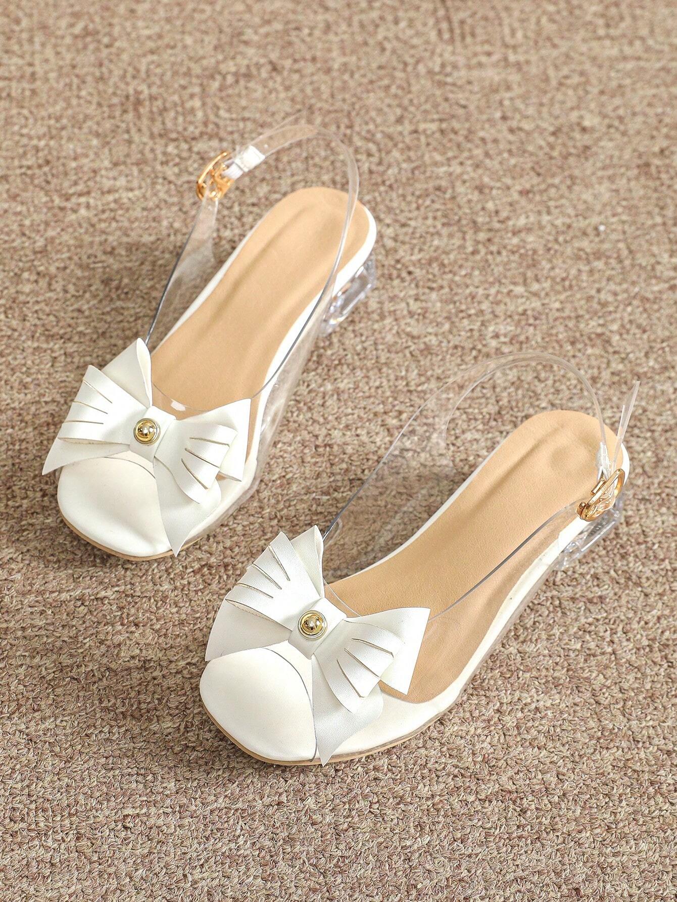 Girls' Golden Glass Sandals With Transparent High Heels White