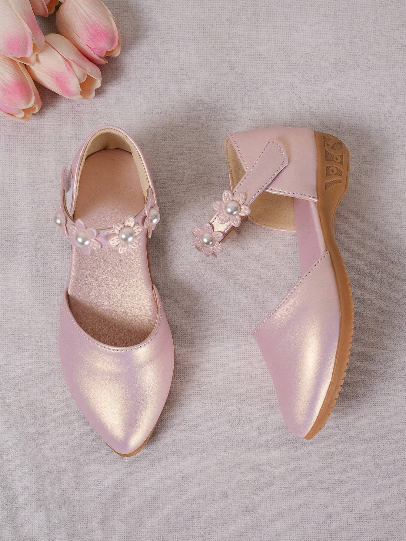 Girls' Floral Decorated Soft Sole High Heel Dress Shoes