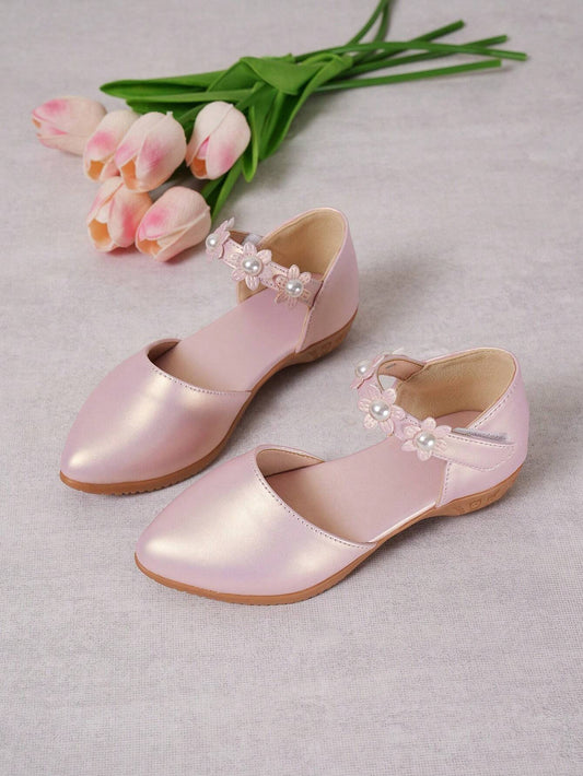 Girls' Floral Decorated Soft Sole High Heel Dress Shoes Pink