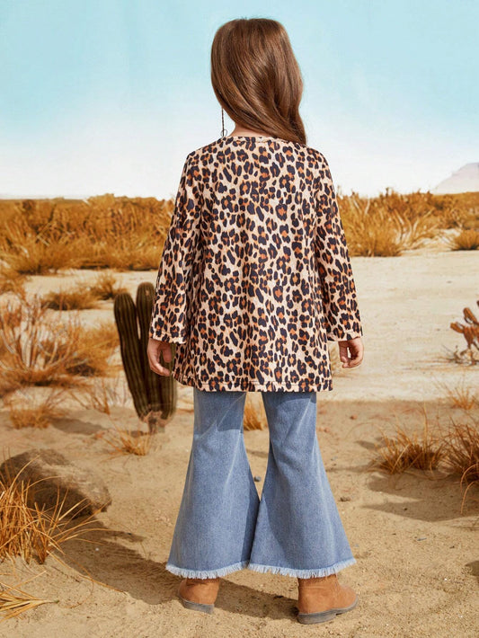 Wildeya 3pcs Girls' Casual Leopard Print Cardigan