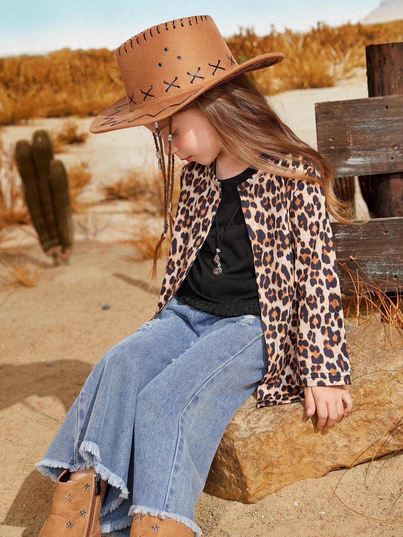 Wildeya 3pcs Girls' Casual Leopard Print Cardigan