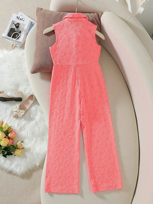 Girls' Sleeveless Knitted Jacquard Jumpsuit