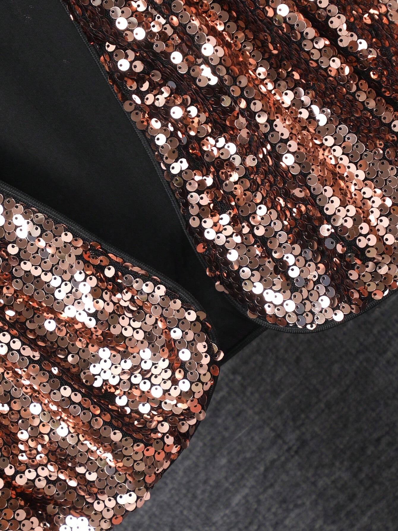2pcs Tween Girls' Sequin Jacket & Solid Color Jumpsuit Set