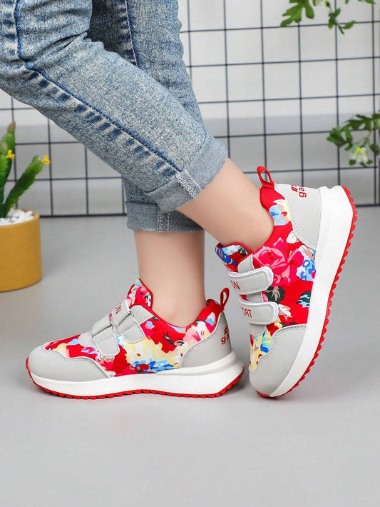 Children's Simple Floral Pattern Casual Fashion Sports Shoes Red