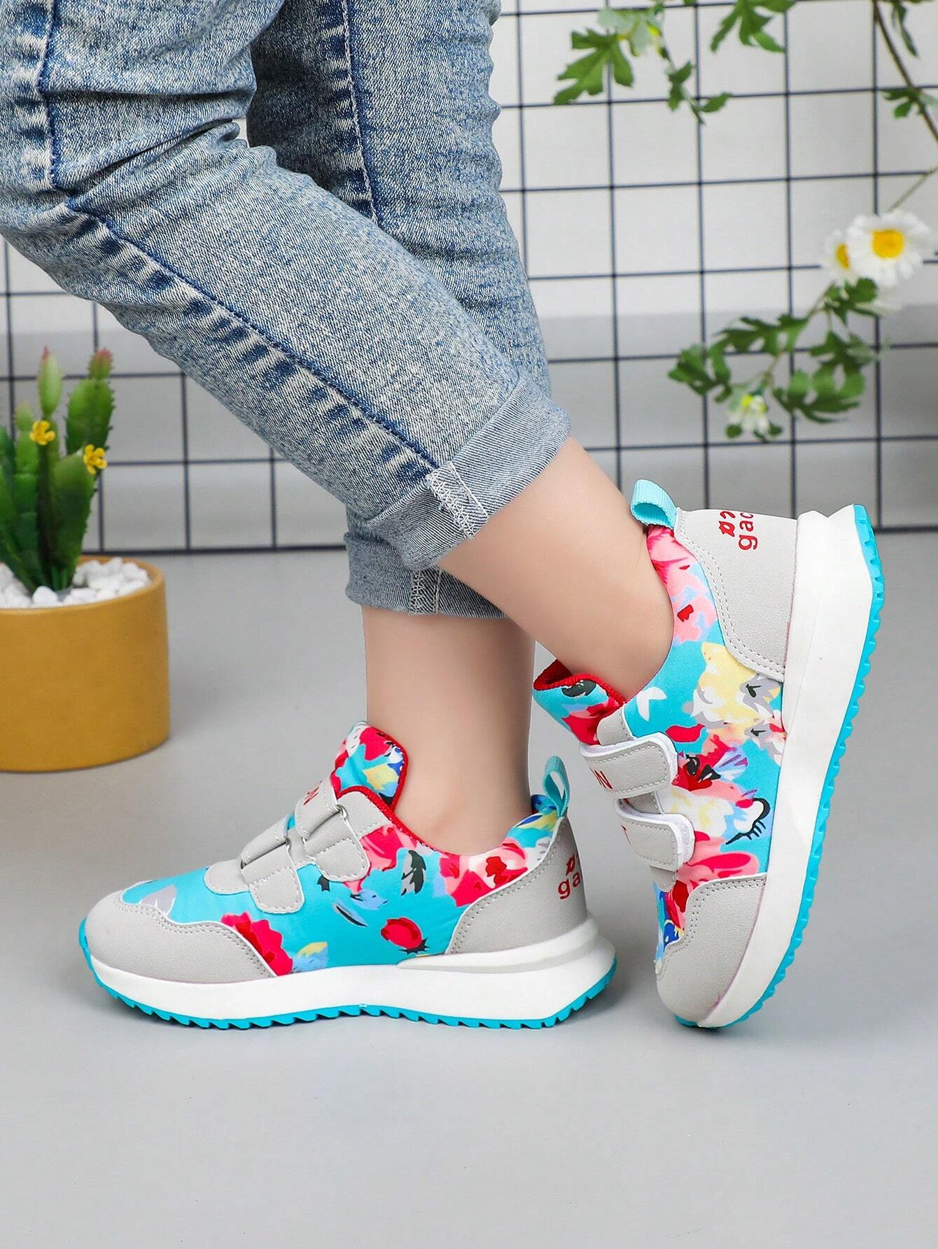 Children's Simple Floral Pattern Casual Fashion Sports Shoes Blue