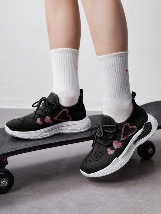 1 Pair Fashion Versatile Cute & Funny Breathable Lace-Up Heart Decor Casual Sneakers