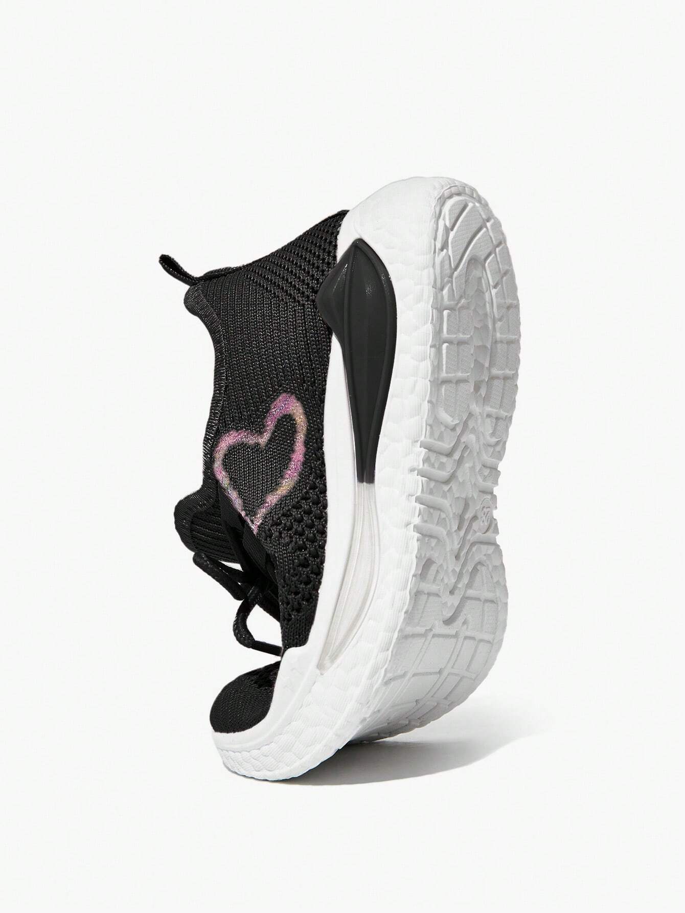 1 Pair Fashion Versatile Cute & Funny Breathable Lace-Up Heart Decor Casual Sneakers