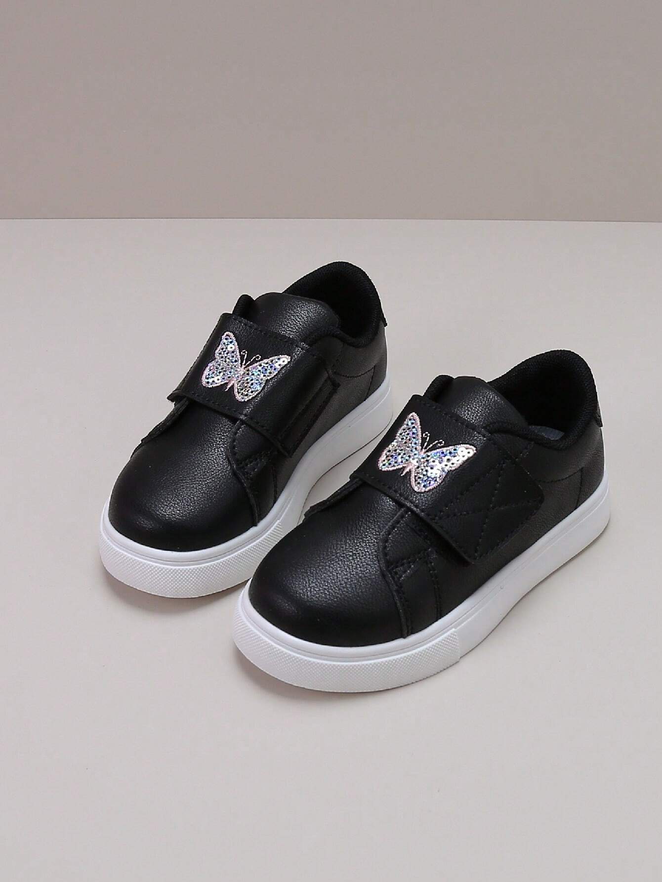 Kids' Casual High-Quality Butterfly Sequin Hook-Loop Sport Sneakers Black