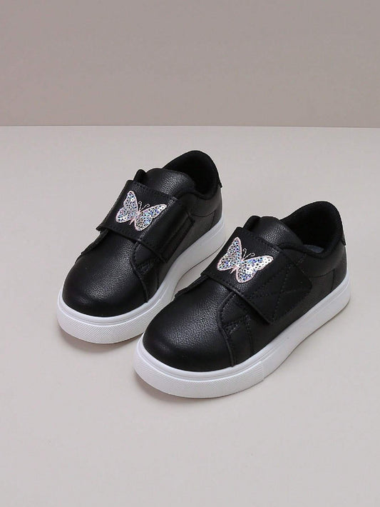 Kids' Casual High-Quality Butterfly Sequin Hook-Loop Sport Sneakers Black