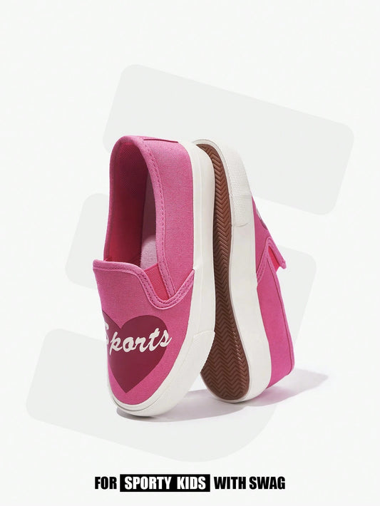 JNSQ Fashion All-Match Versatile Heart Print Casual Low-Top Canvas Hot Pink