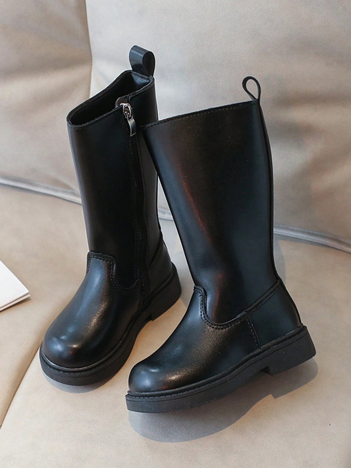 Side Zipper Fashionable And Comfortable Long Boots Micro Velvet Black