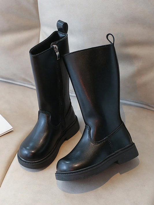 Side Zipper Fashionable And Comfortable Long Boots Micro Velvet Black