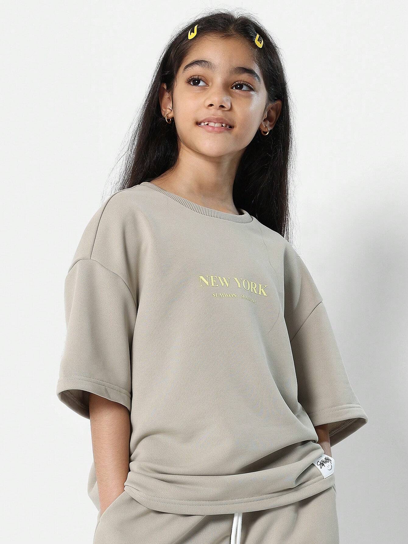 Tween Girls Everyday Oversized Tee And Loose Fit Jogger With New York Graphic Print